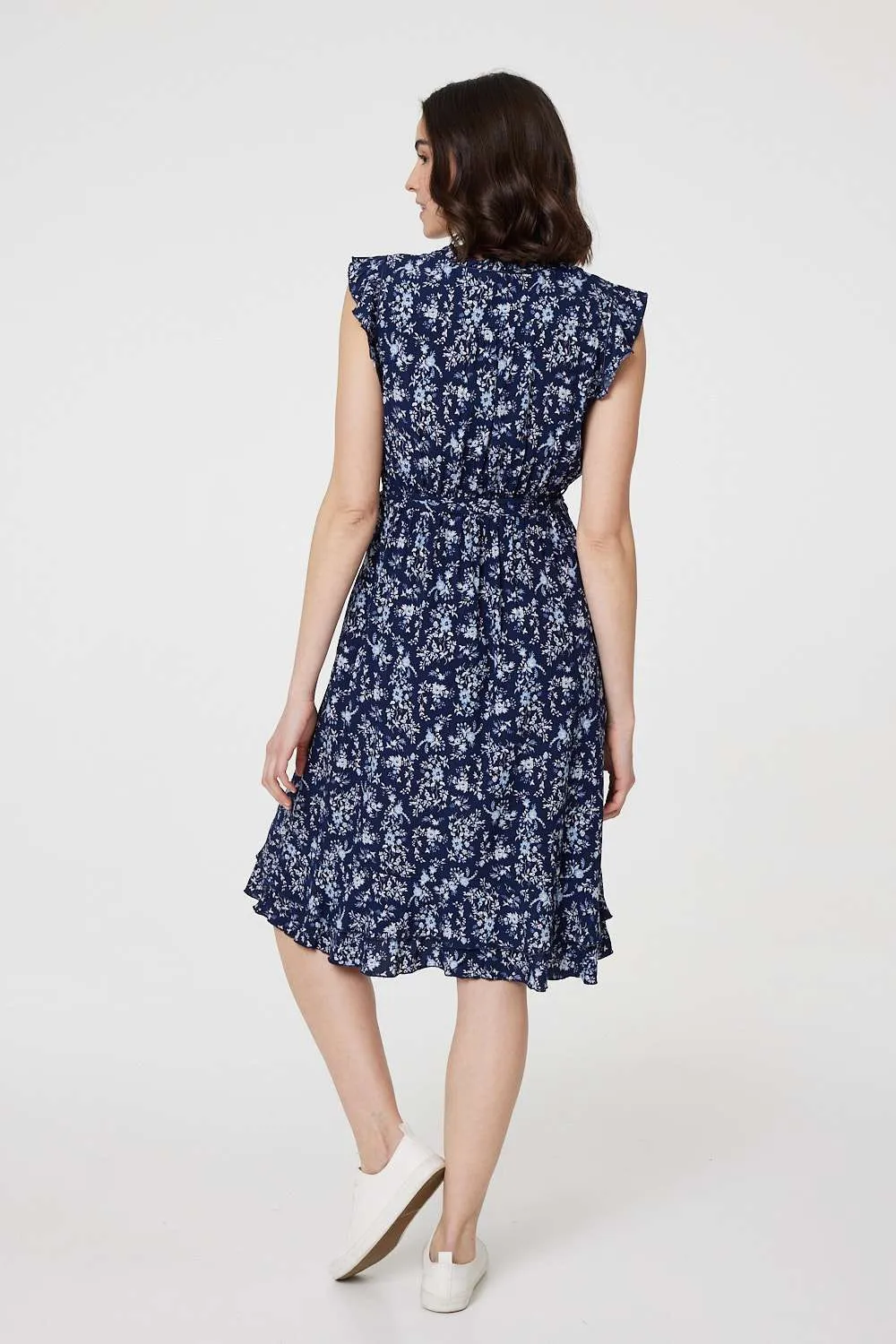 Ditsy Floral Tie-Waist Knee Length Dress