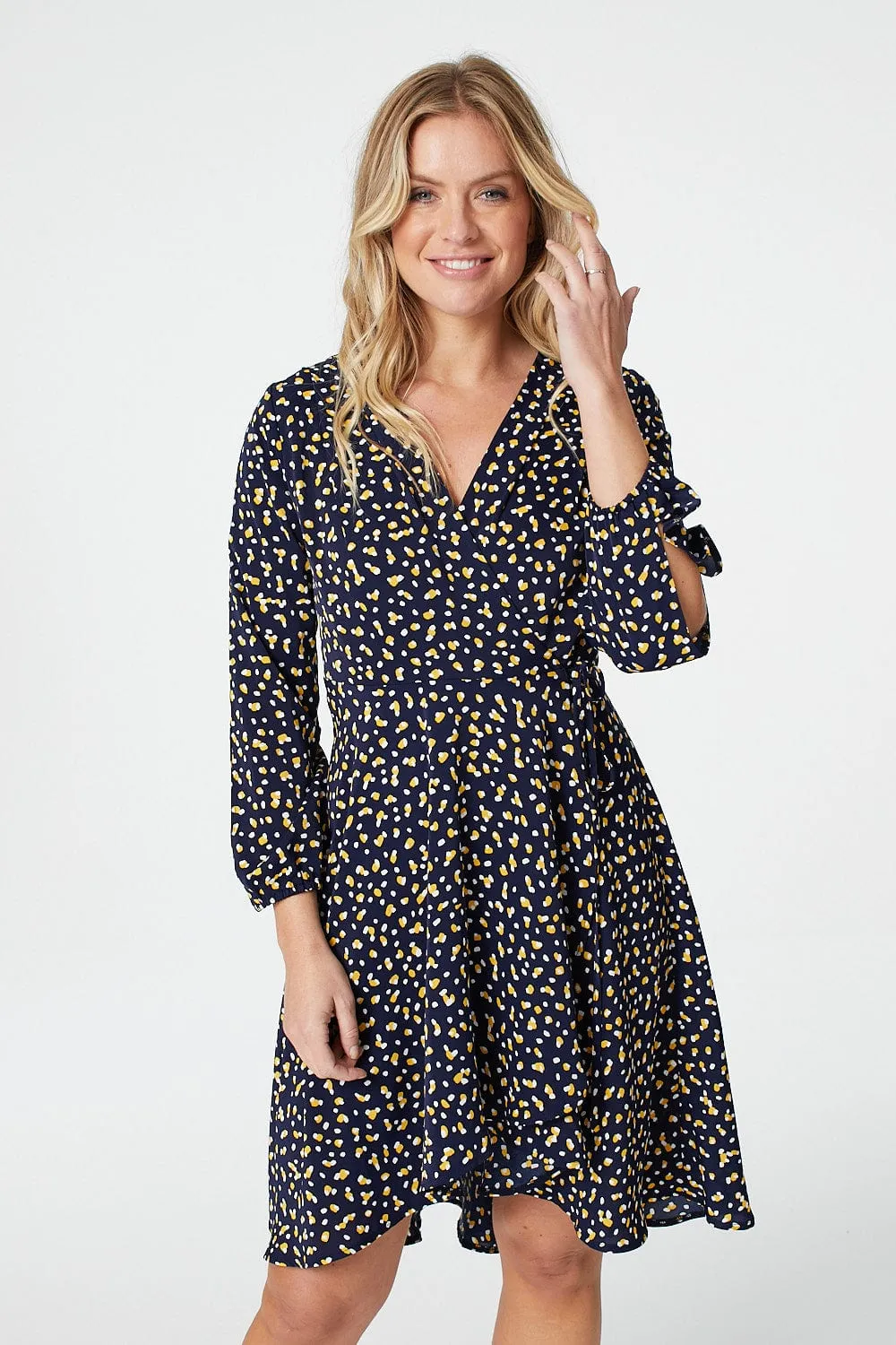 Ditsy Print Wrap Front Dress