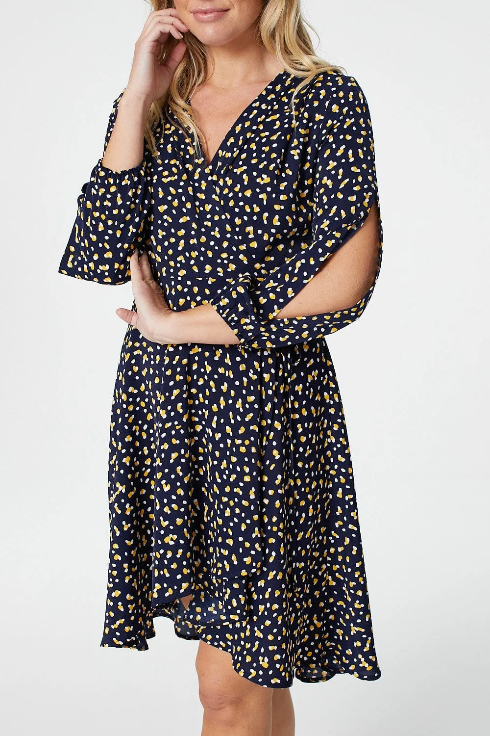 Ditsy Print Wrap Front Dress