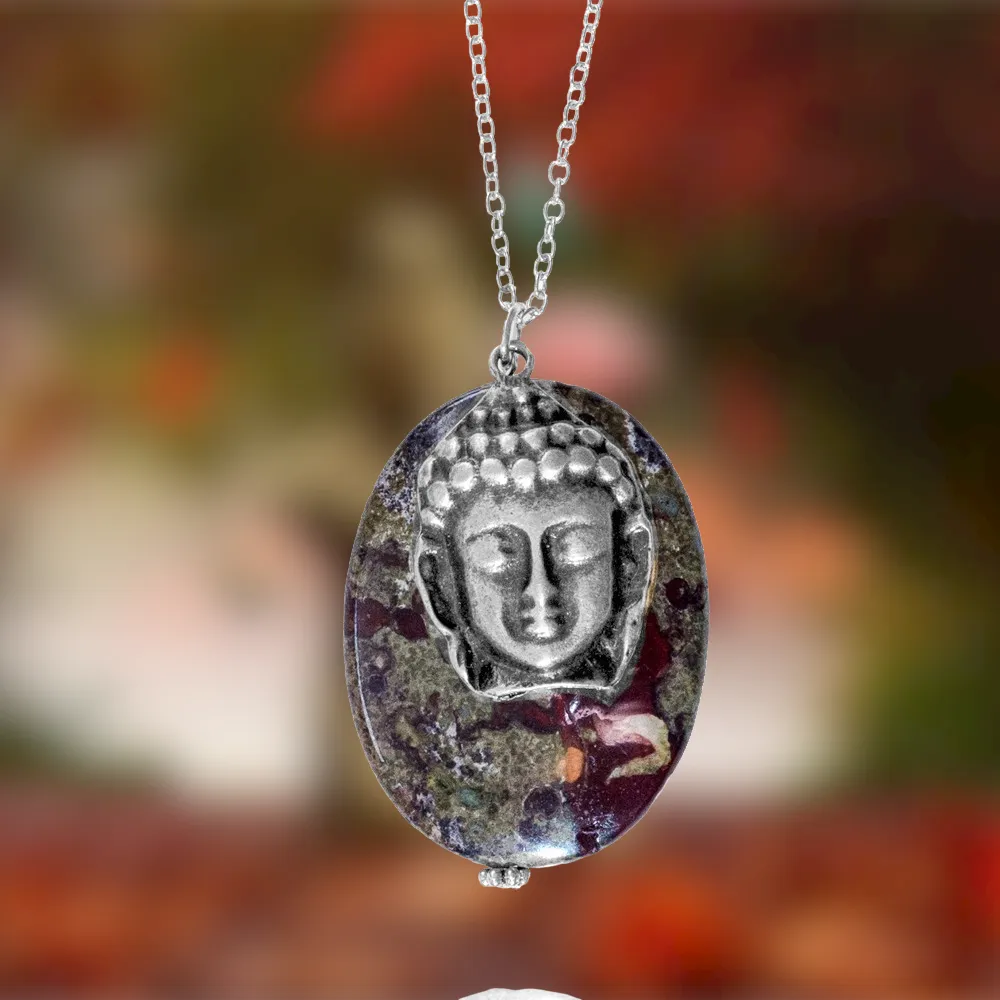 Dragon Blood Stone with Antiqued Silver Buddha for Enhancing Life Force