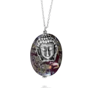 Dragon Blood Stone with Antiqued Silver Buddha for Enhancing Life Force