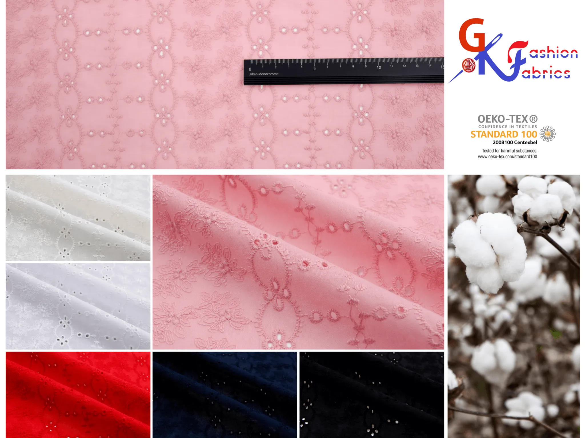 Dyed Pure 100%  Cotton Eyelet  Voil Embroidery Fabric -GK-27309