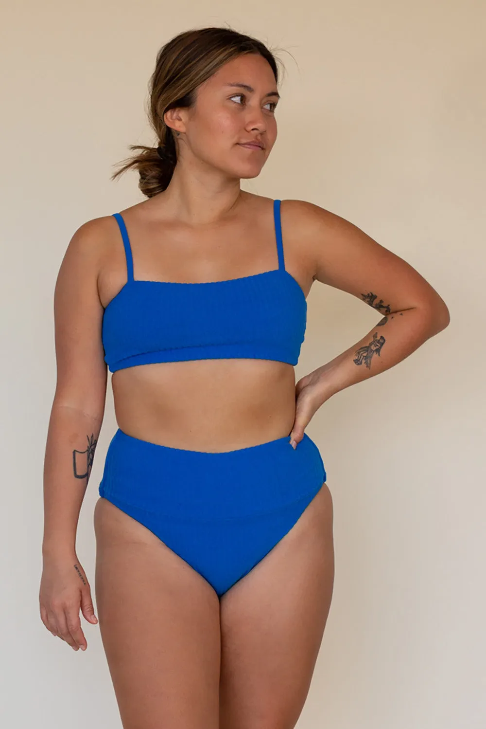 Effortless Swim Ava Top in Terry Ribbed Lapis