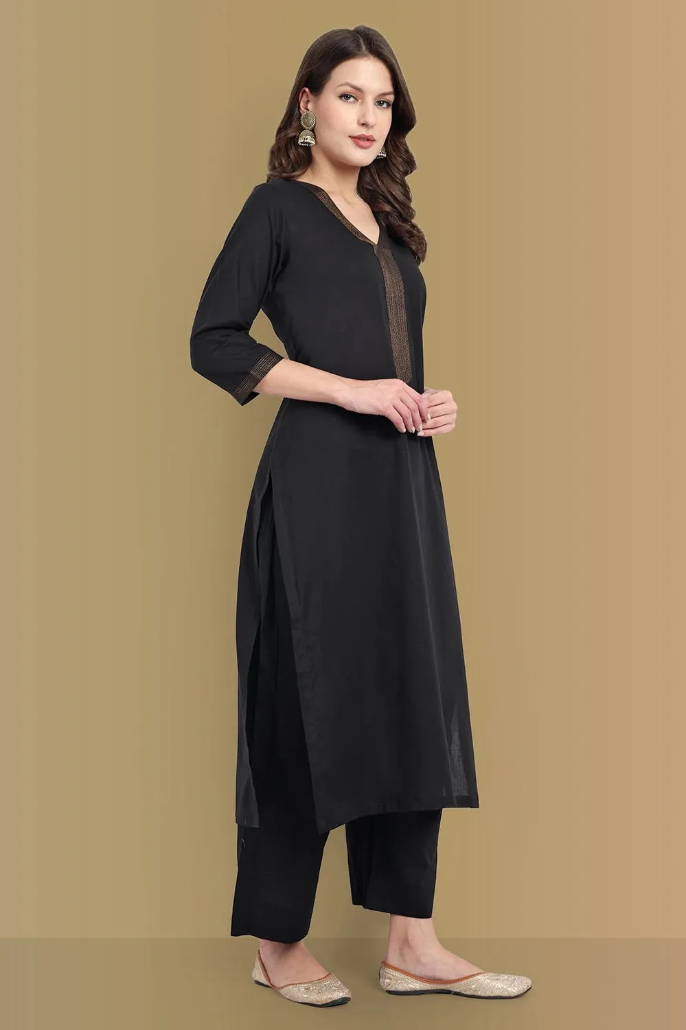 Elegant Black Mul Cotton Kurta & Palazzo Set - Ethically Crafted for Comfort and Style