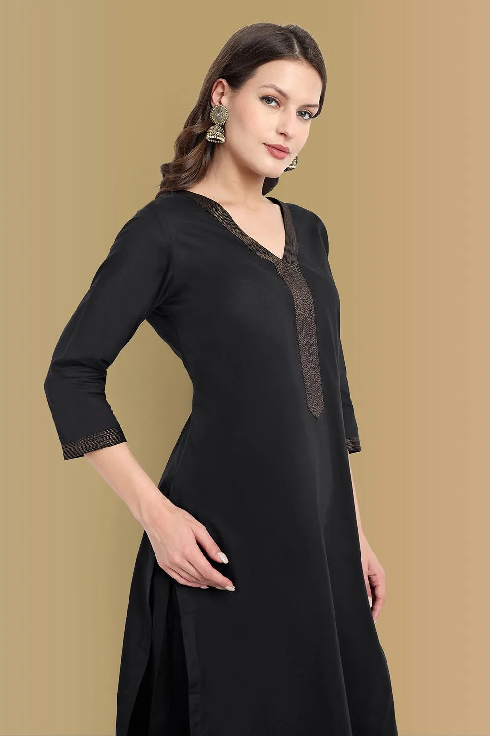 Elegant Black Mul Cotton Kurta & Palazzo Set - Ethically Crafted for Comfort and Style