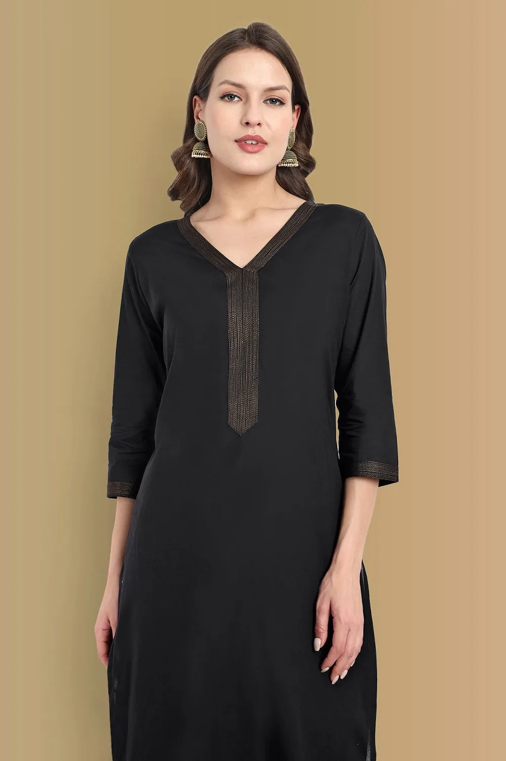 Elegant Black Mul Cotton Kurta & Palazzo Set - Ethically Crafted for Comfort and Style