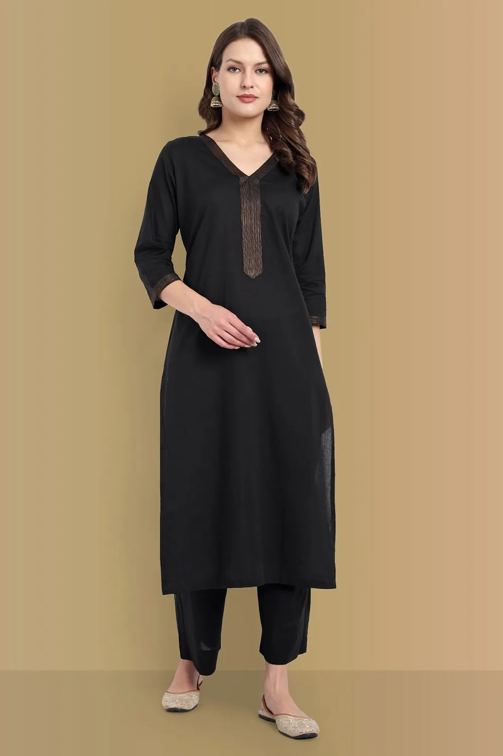 Elegant Black Mul Cotton Kurta & Palazzo Set - Ethically Crafted for Comfort and Style