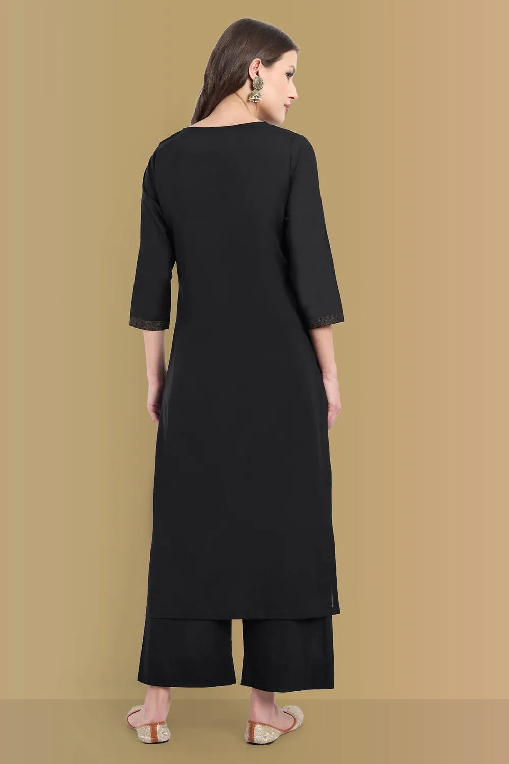 Elegant Black Mul Cotton Kurta & Palazzo Set - Ethically Crafted for Comfort and Style