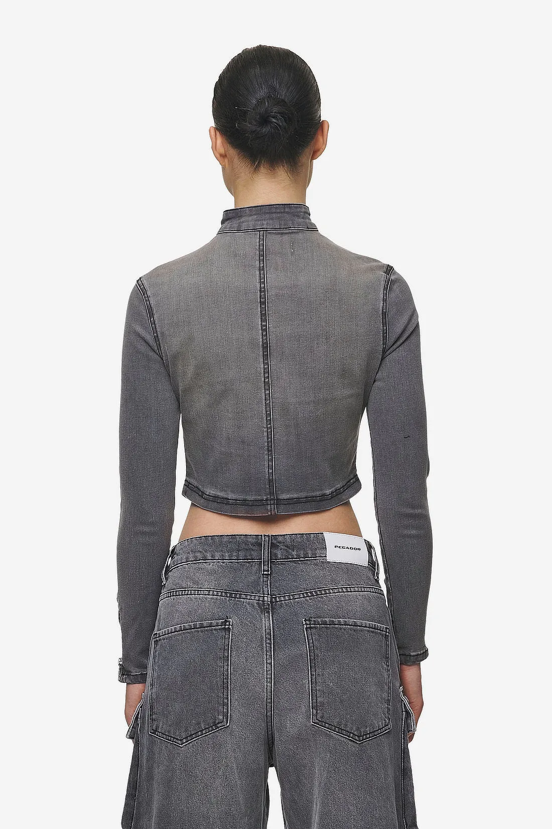 Elly Denim Biker Jacket Washed Deep Grey