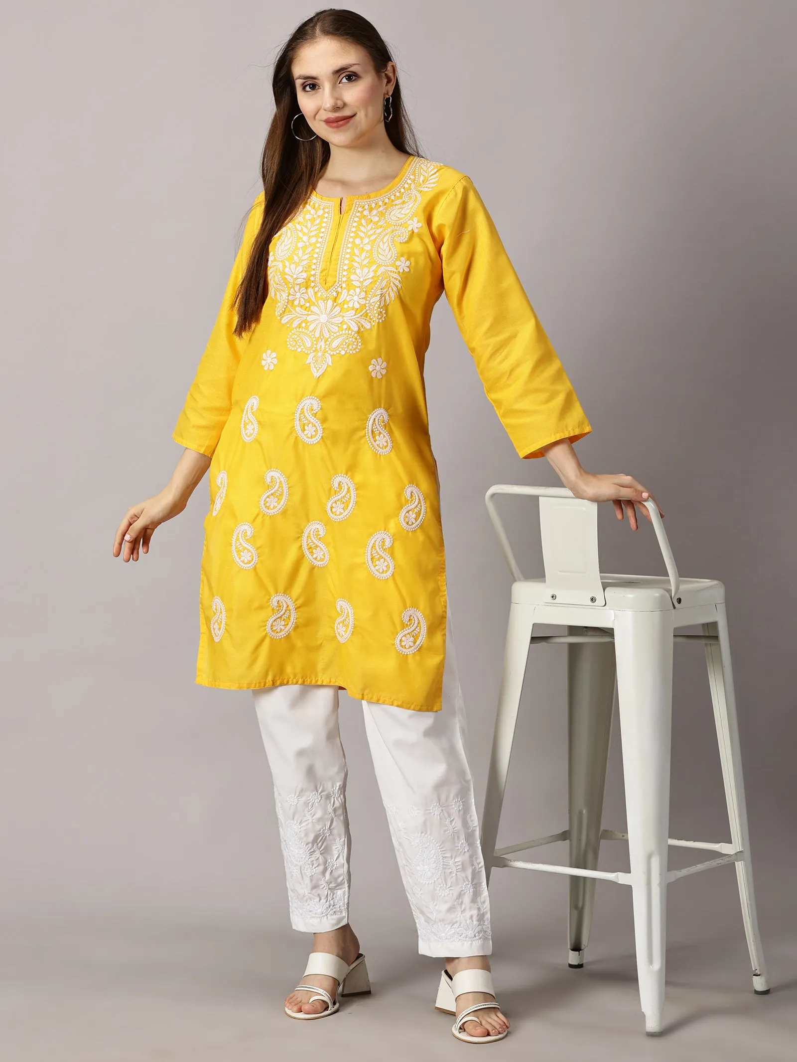 Embroidered Cotton Wear: 2 Kurtis   Pants Set | Women’s Cotton Kurti Set: Embroidery & Comfort Combo | Chic Cotton Sets Combo: Embroidered Kurtis and Pants | Stylish Cotton Kurti Set with Pants - 2 Piece Combo