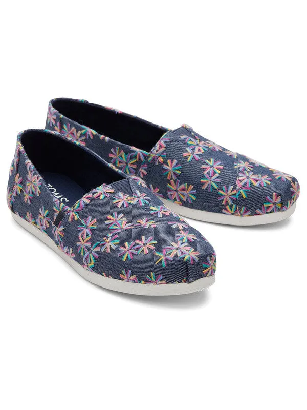 Embroidered Floral Navy Slip Ons