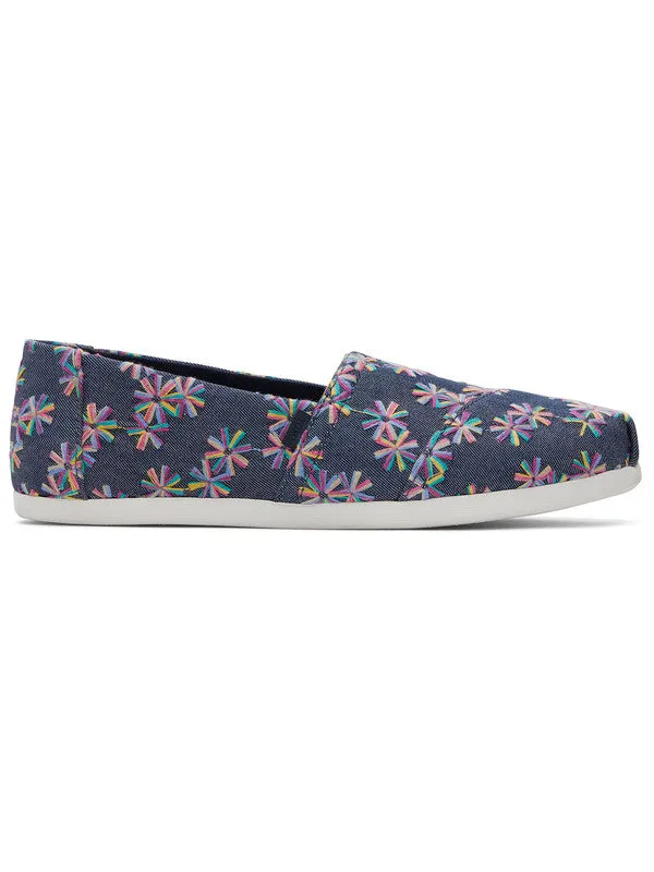 Embroidered Floral Navy Slip Ons