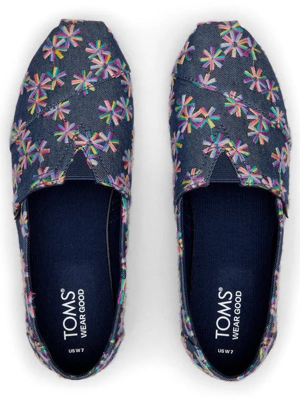 Embroidered Floral Navy Slip Ons