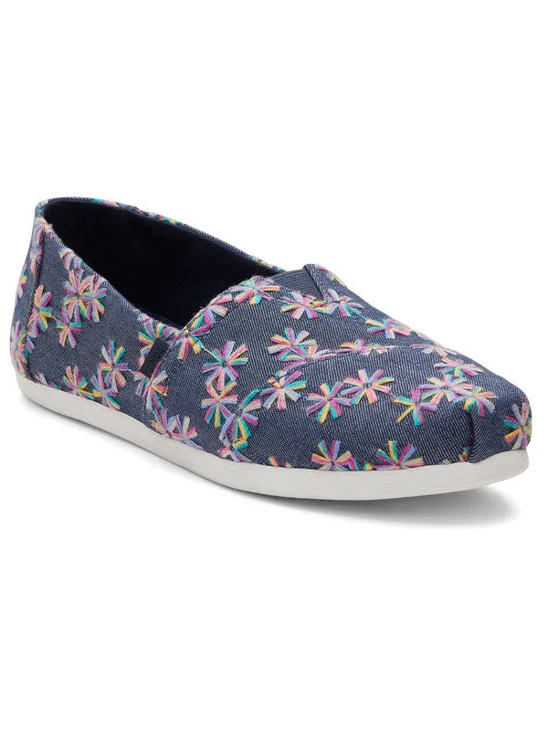 Embroidered Floral Navy Slip Ons