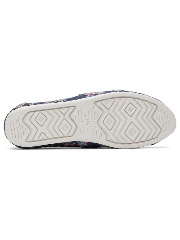 Embroidered Floral Navy Slip Ons