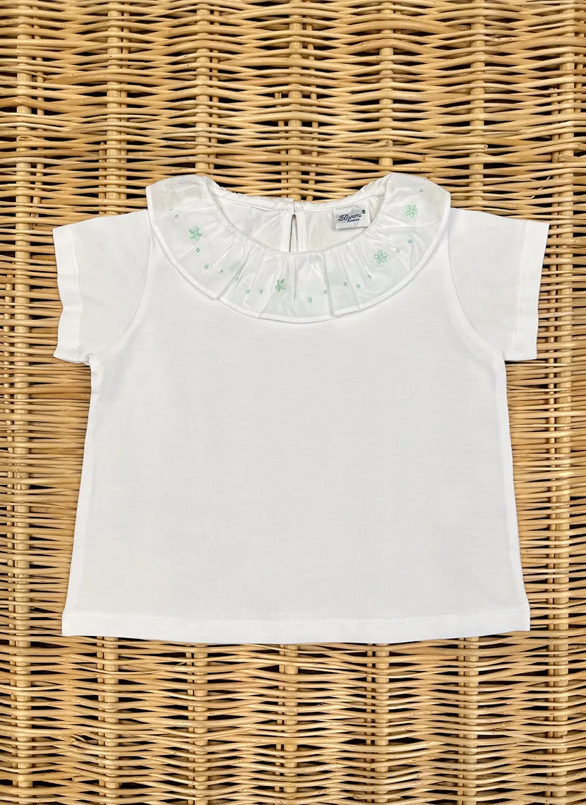 Embroidered ruffle collar Girly T-shirt