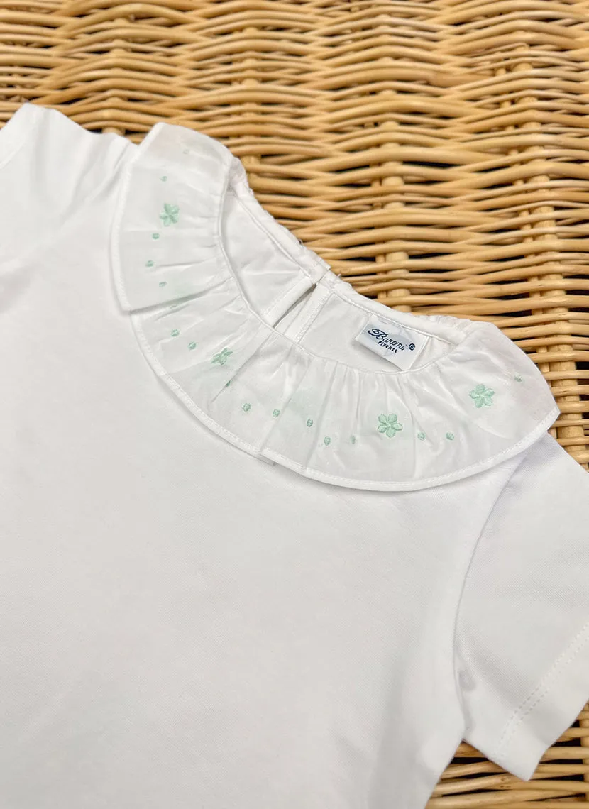 Embroidered ruffle collar Girly T-shirt