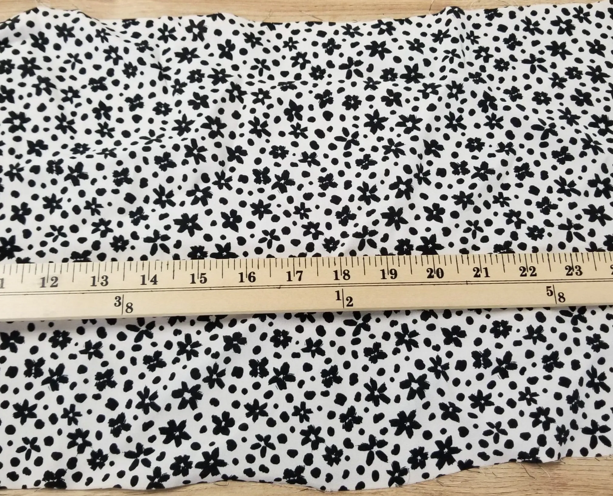 End of Bolt: 3 yards of Black and Ivory Scattered Floral Rayon Textured Woven-remnant