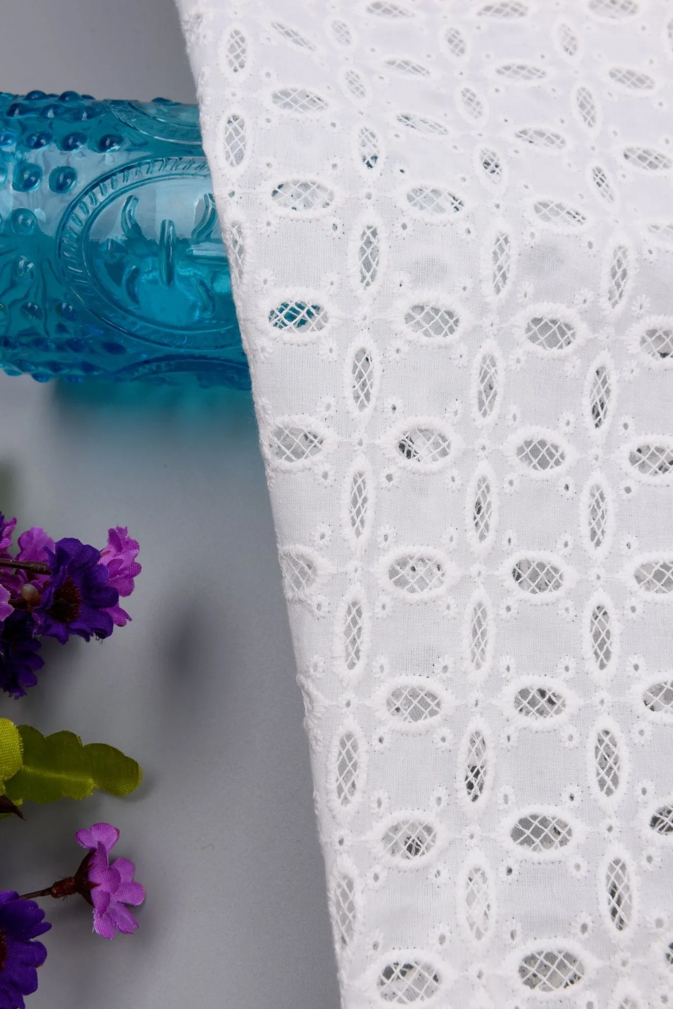 Eyelet Embroidery Natural and White Fabric - S1004