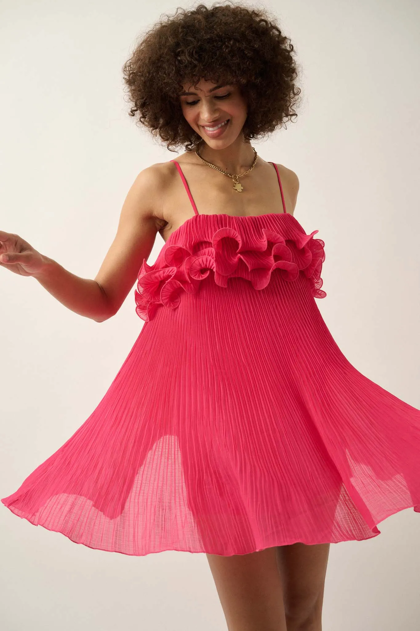 Fan Favorite Ruffled Accordion Pleated Mini Dress