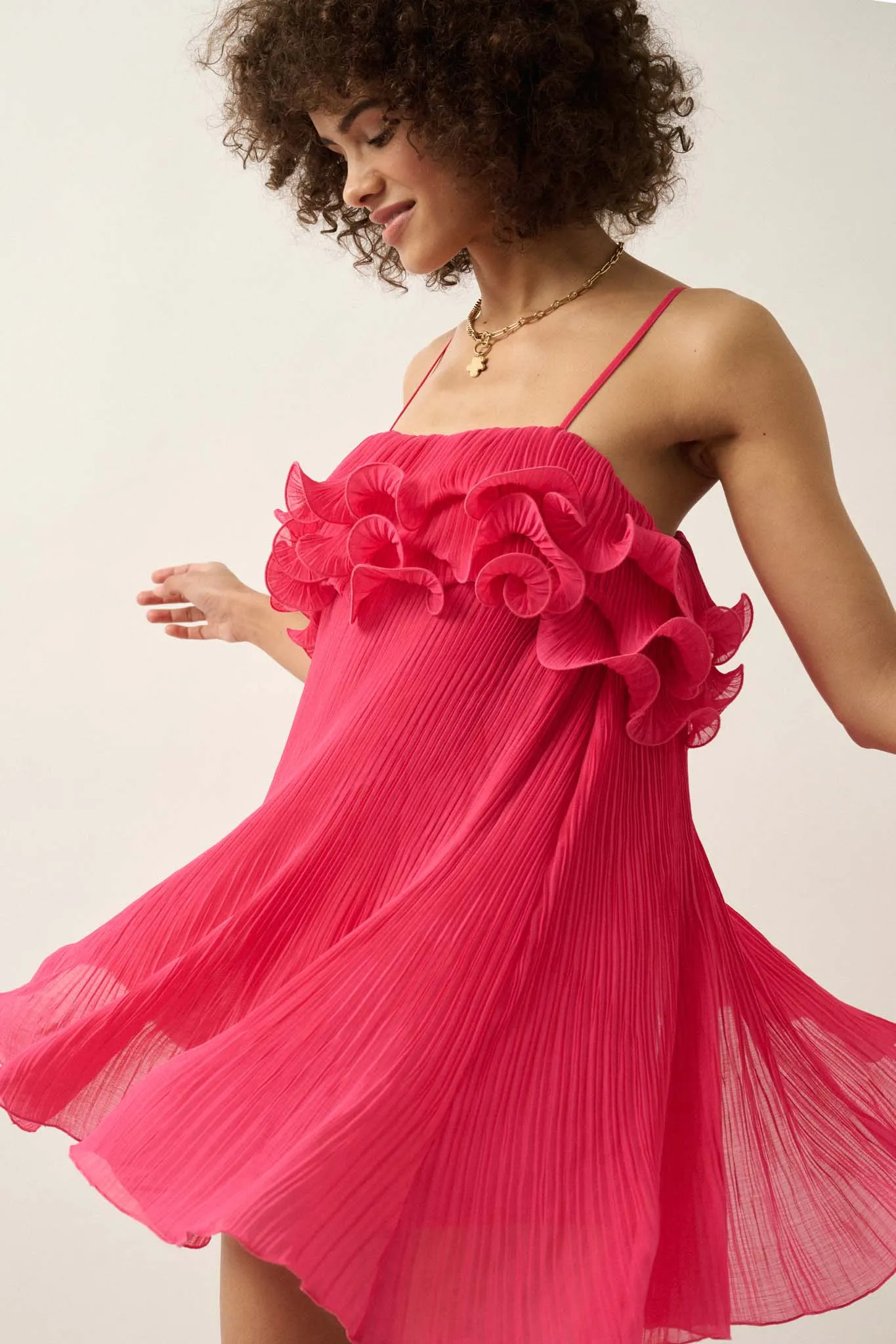 Fan Favorite Ruffled Accordion Pleated Mini Dress