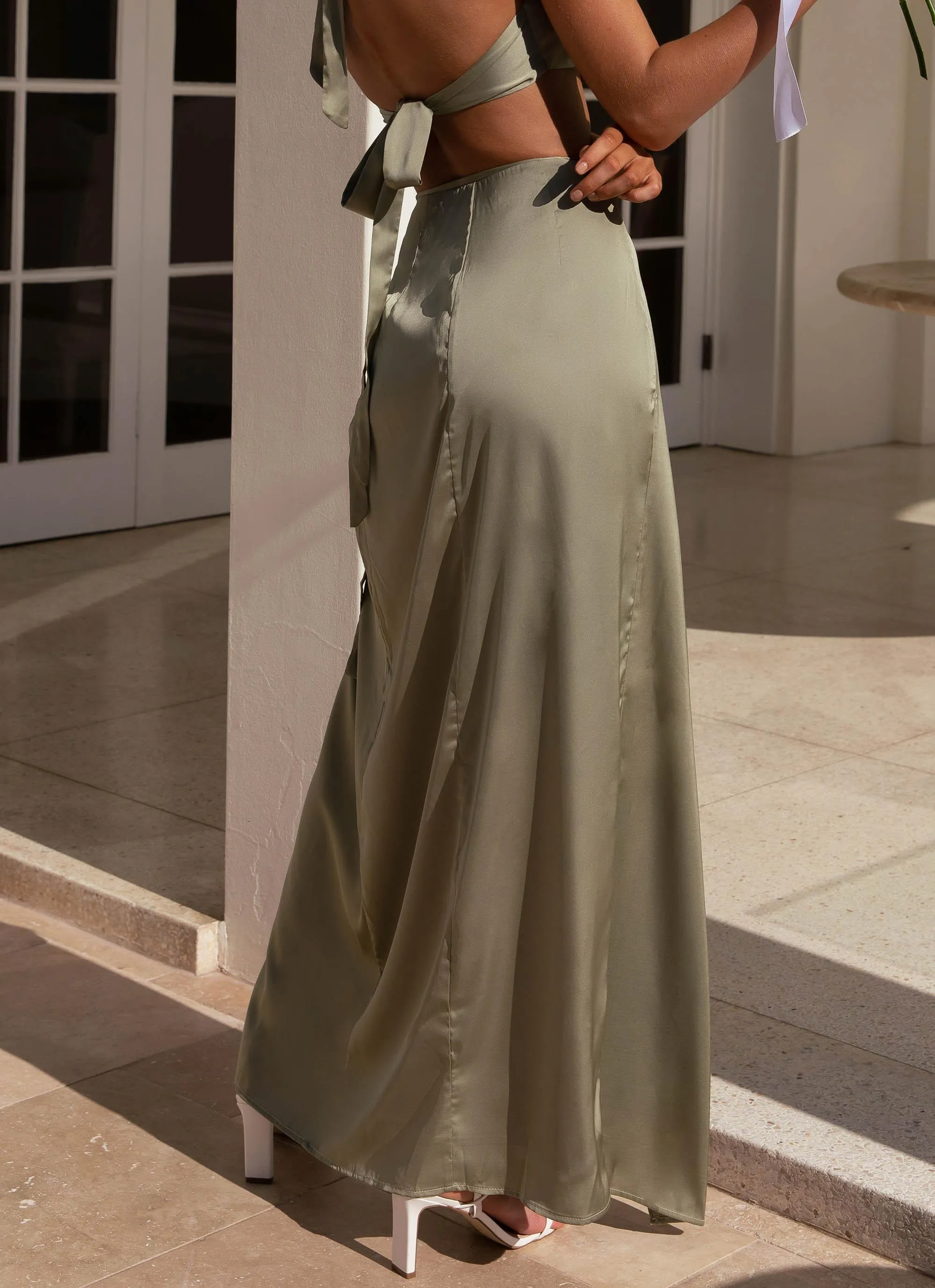 Find Me Satin Maxi Skirt - Olive