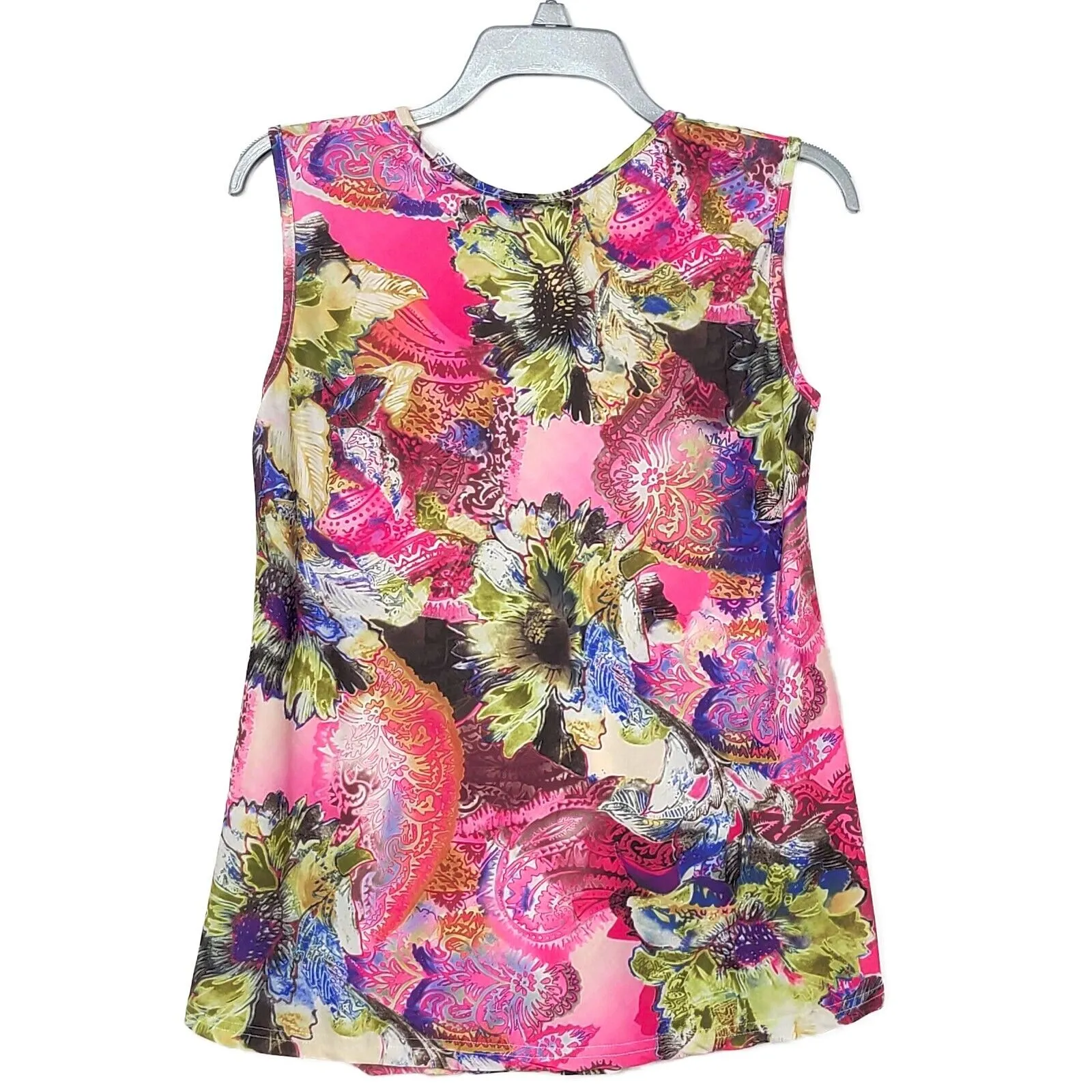 Floral Abstract Print Sleeveless Blouse Tank Top Tunic