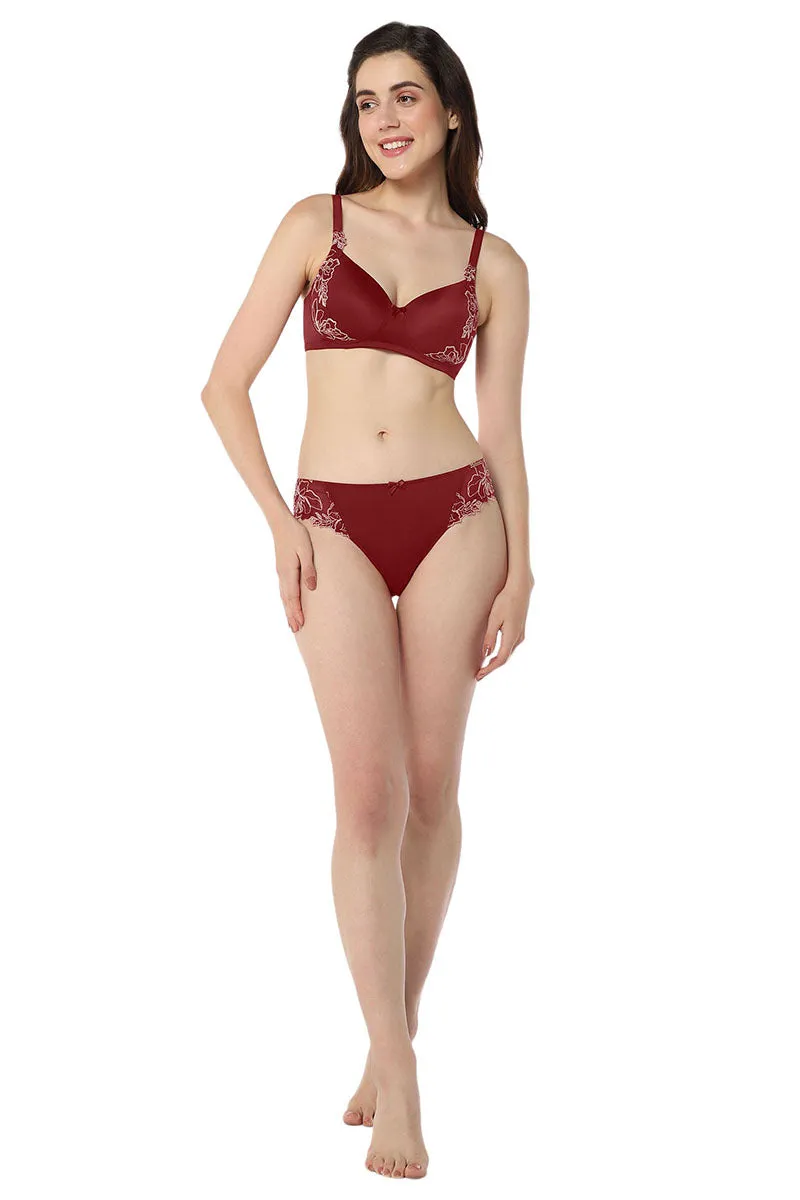 Floral Chic Bikini Panty - Red Berry & Sepia Rose