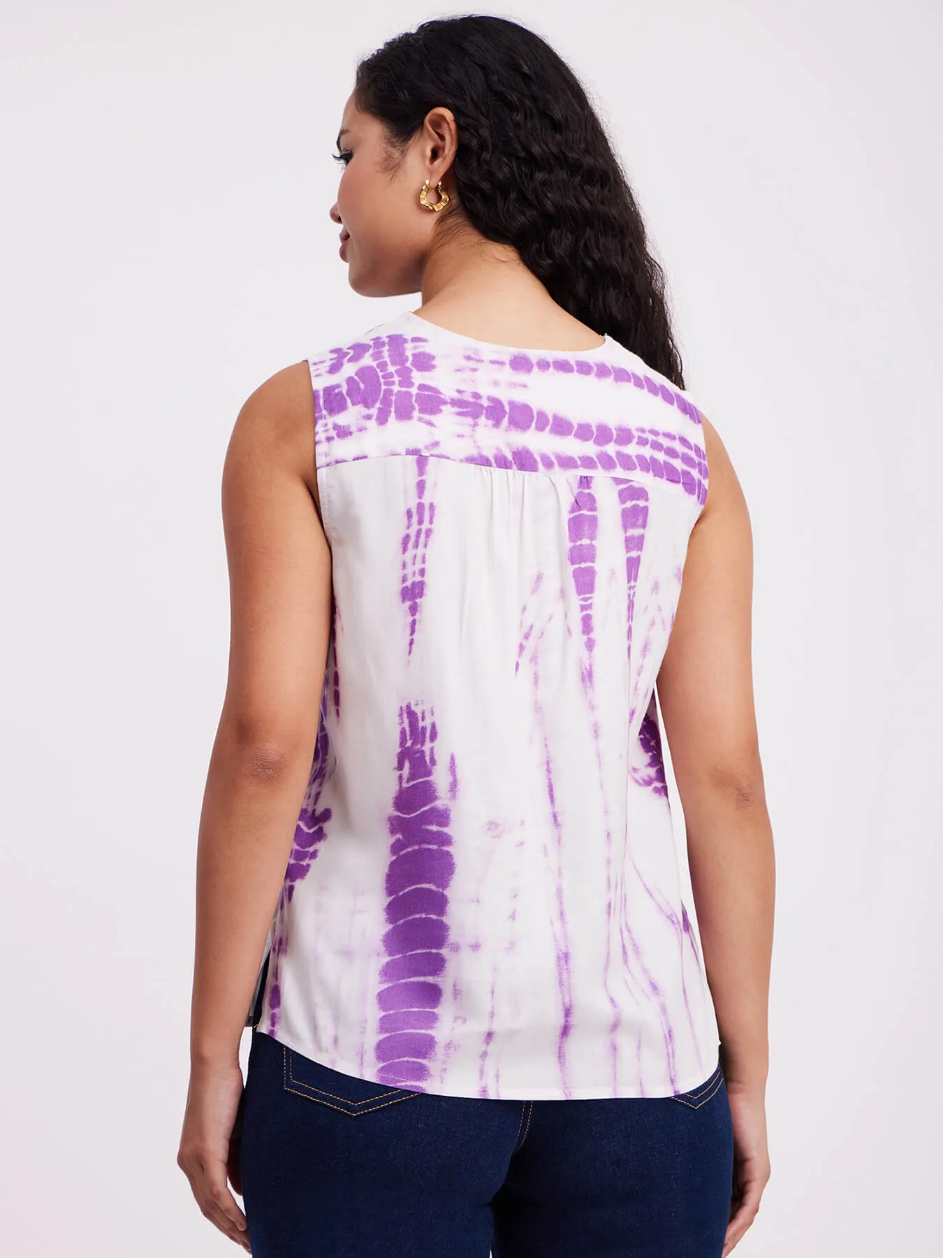 Floral Print V Neck Top - White And Purple