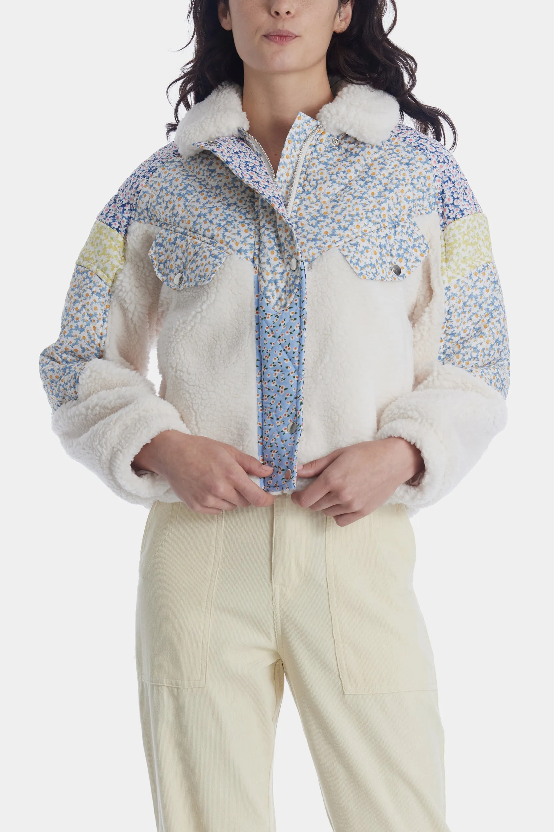 Flower Patch Collared Sherpa Jacket