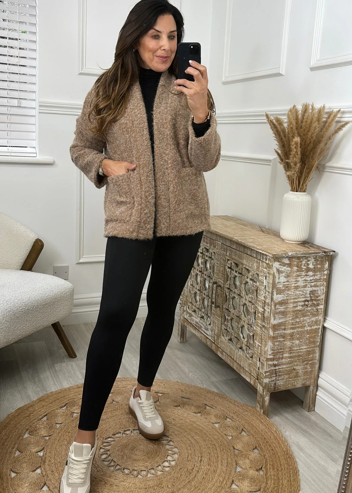 Francis Camel Open Front Cardi