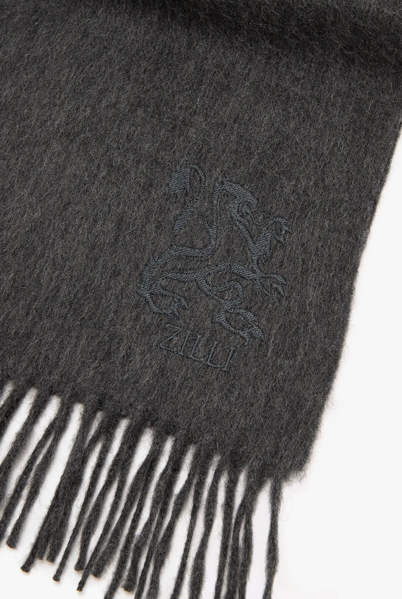 Fringed Scarf with Lion Embroidery