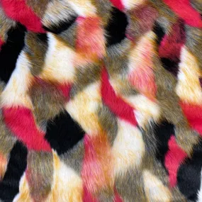 Fuchsia | Gray | White | Black Multicolor Patchwork Faux Fur Fabric