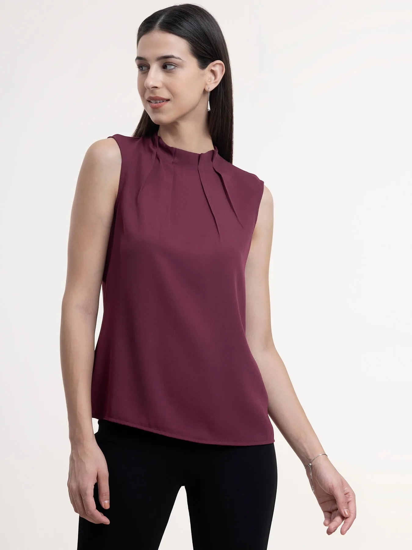 Georgette High Neck Top - Wine