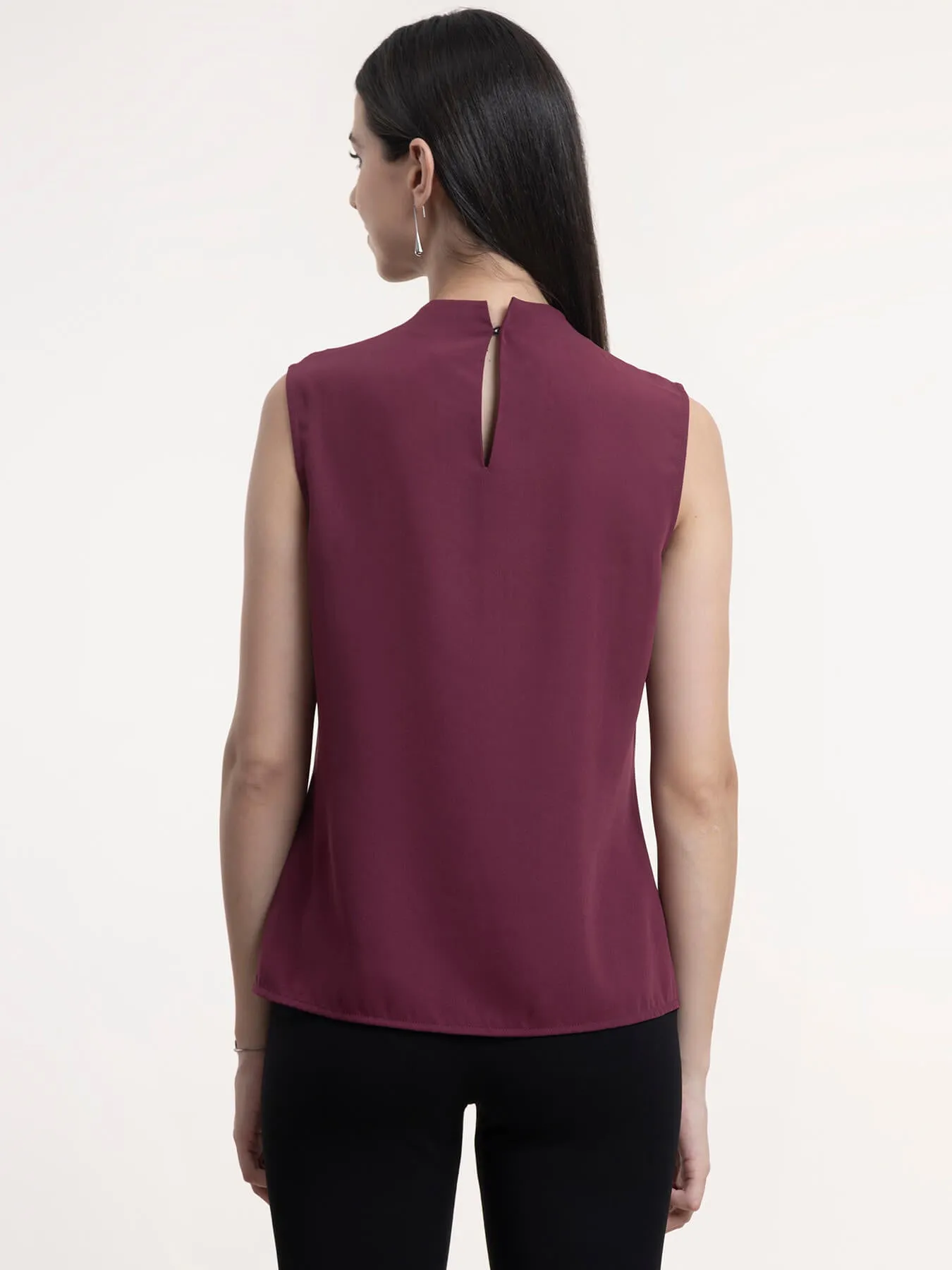 Georgette High Neck Top - Wine