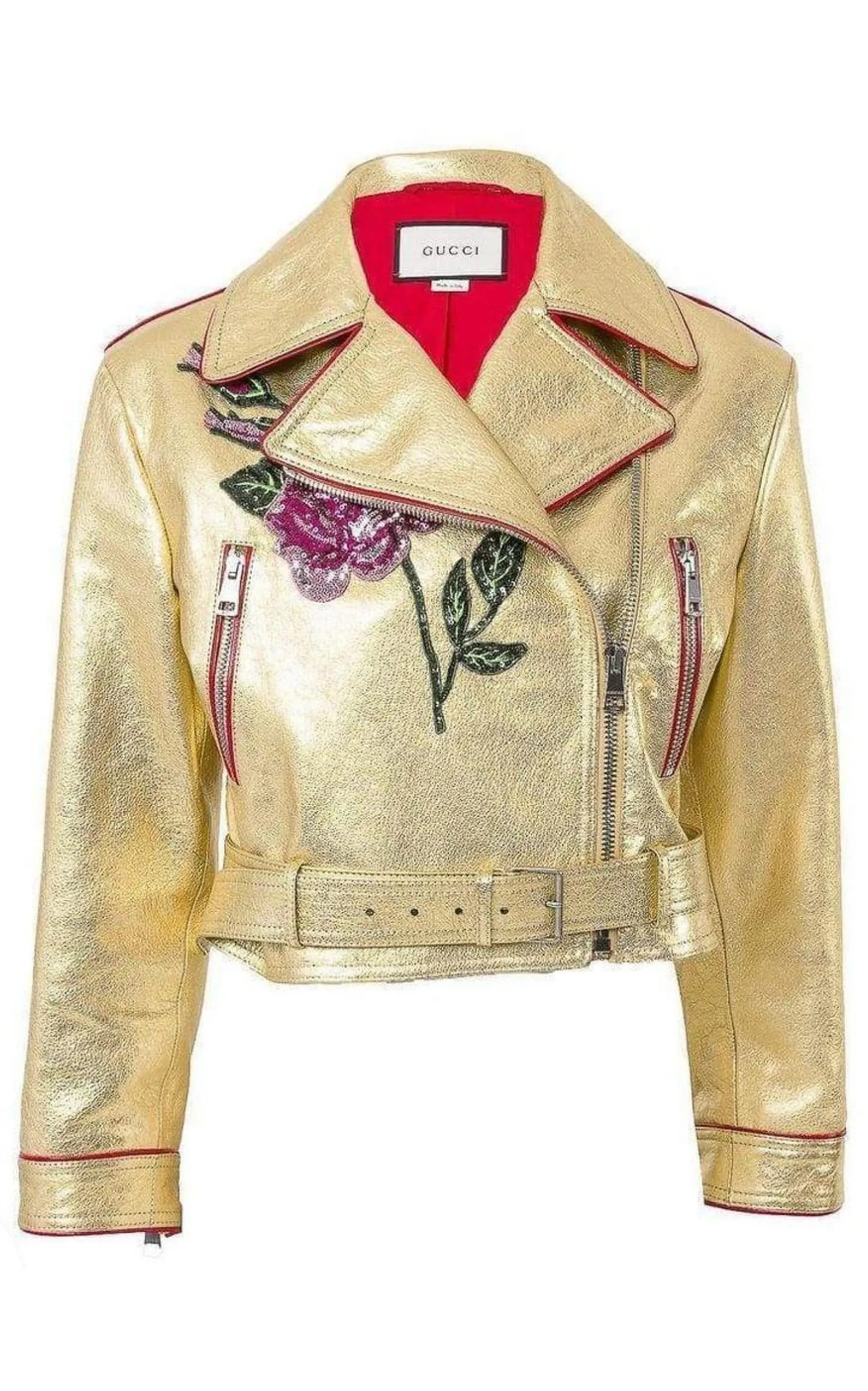 Gold Leather Short Biker Jacket