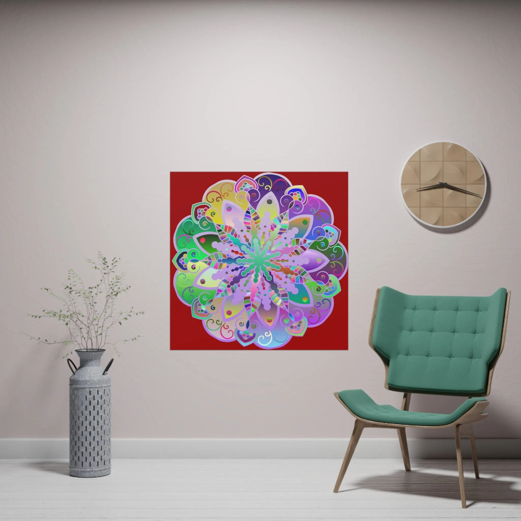 Hand-Drawn Mandala Art Poster - Dark Red