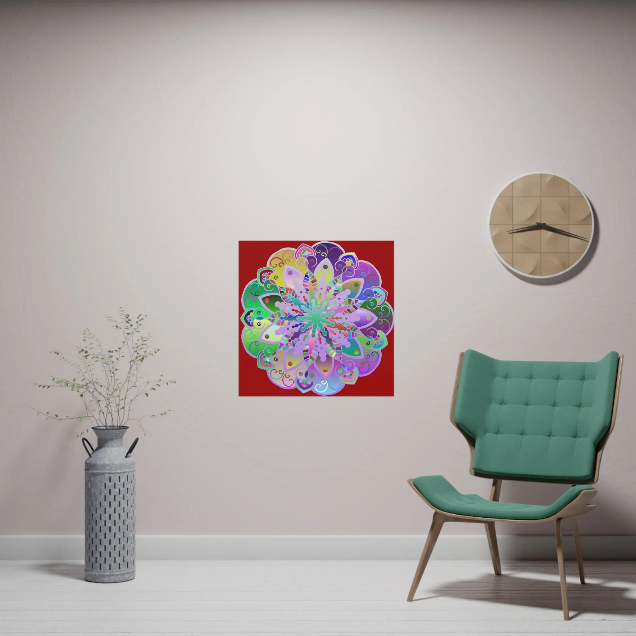 Hand-Drawn Mandala Art Poster - Dark Red