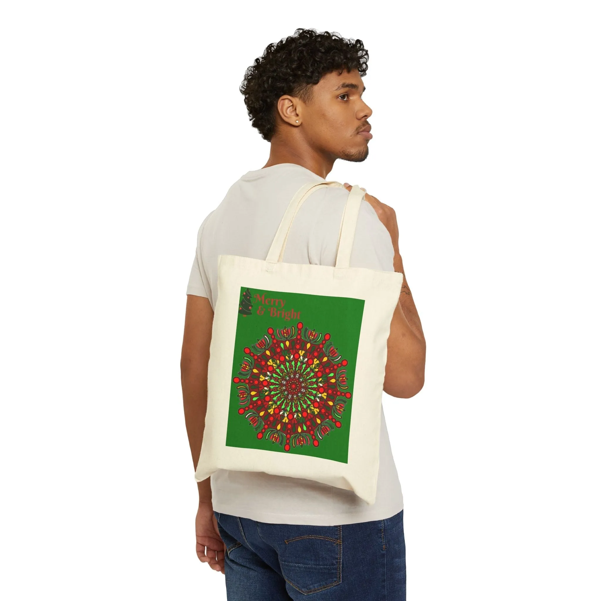 Handmade Mandala Design Christmas Tote Bag - Spread Joy & Cheer