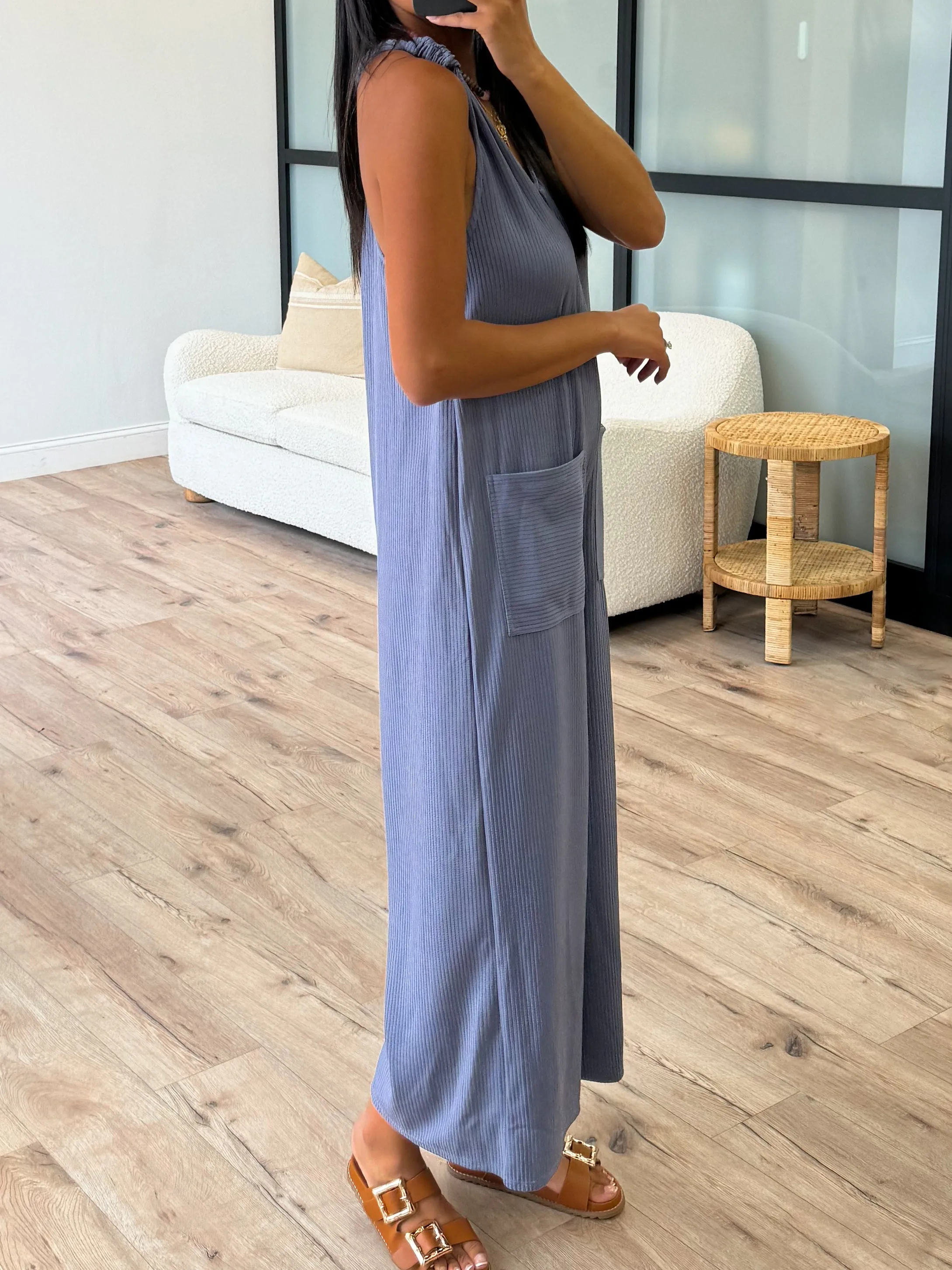 Hunter Ribbed Jumpsuit | Steel Blue