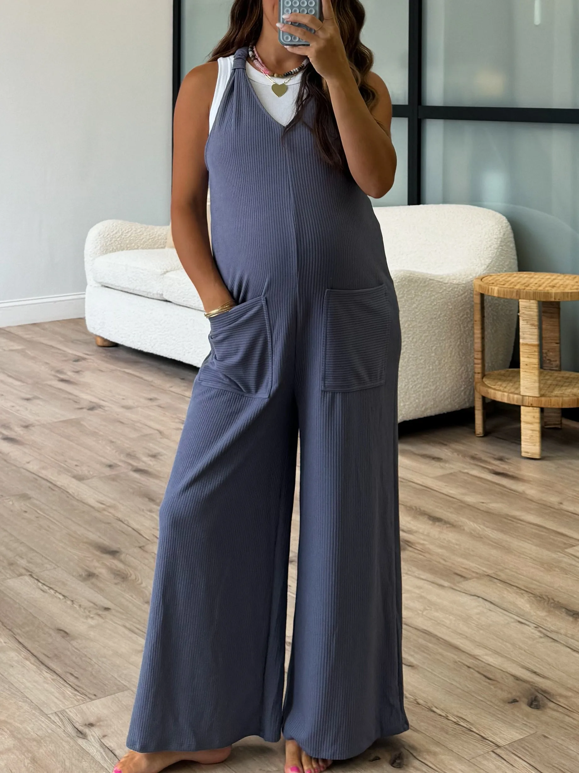 Hunter Ribbed Jumpsuit | Steel Blue