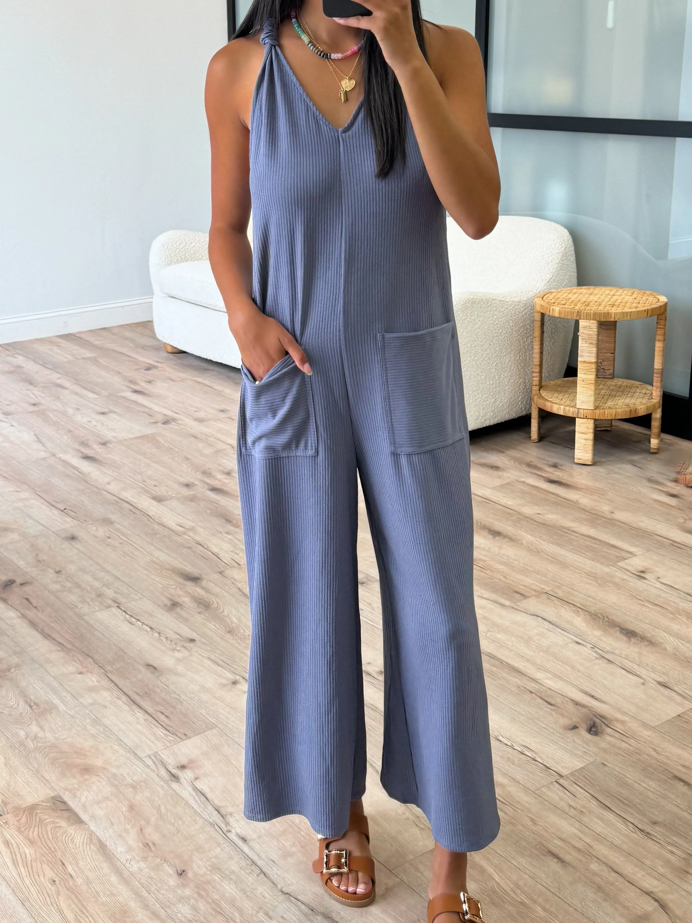 Hunter Ribbed Jumpsuit | Steel Blue