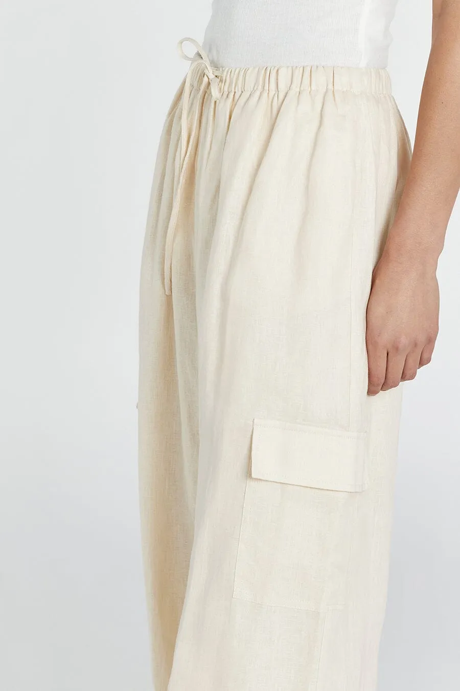 INGRID BUTTERMILK LINEN CARGO PANT