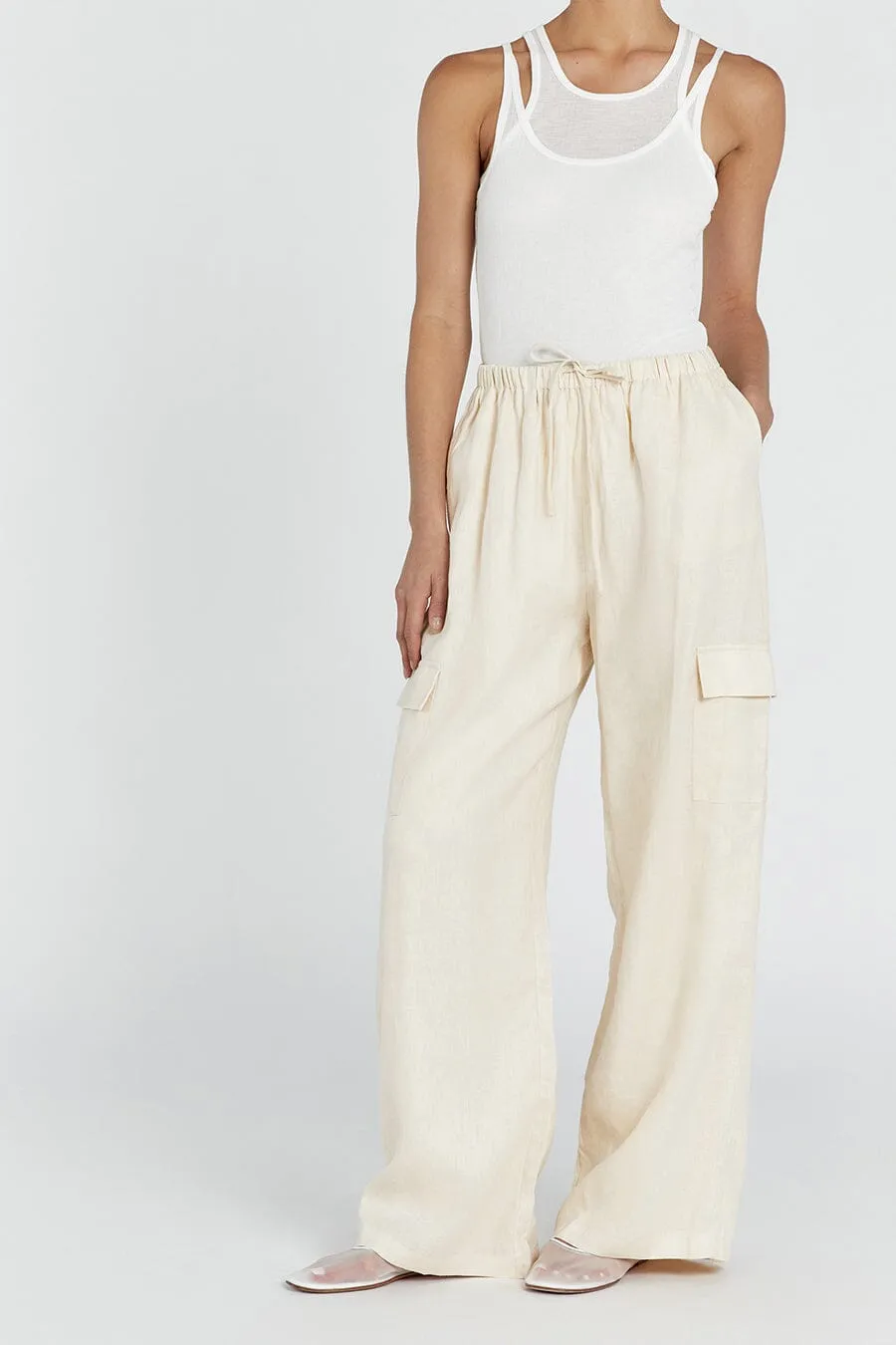 INGRID BUTTERMILK LINEN CARGO PANT