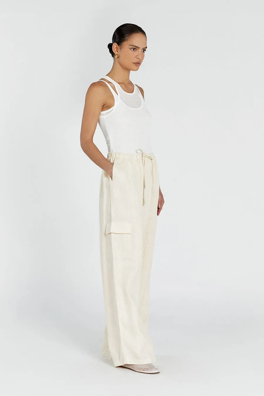 INGRID BUTTERMILK LINEN CARGO PANT