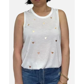 Jane Featherweight White Tank Top - Rose Gold Foil Hearts