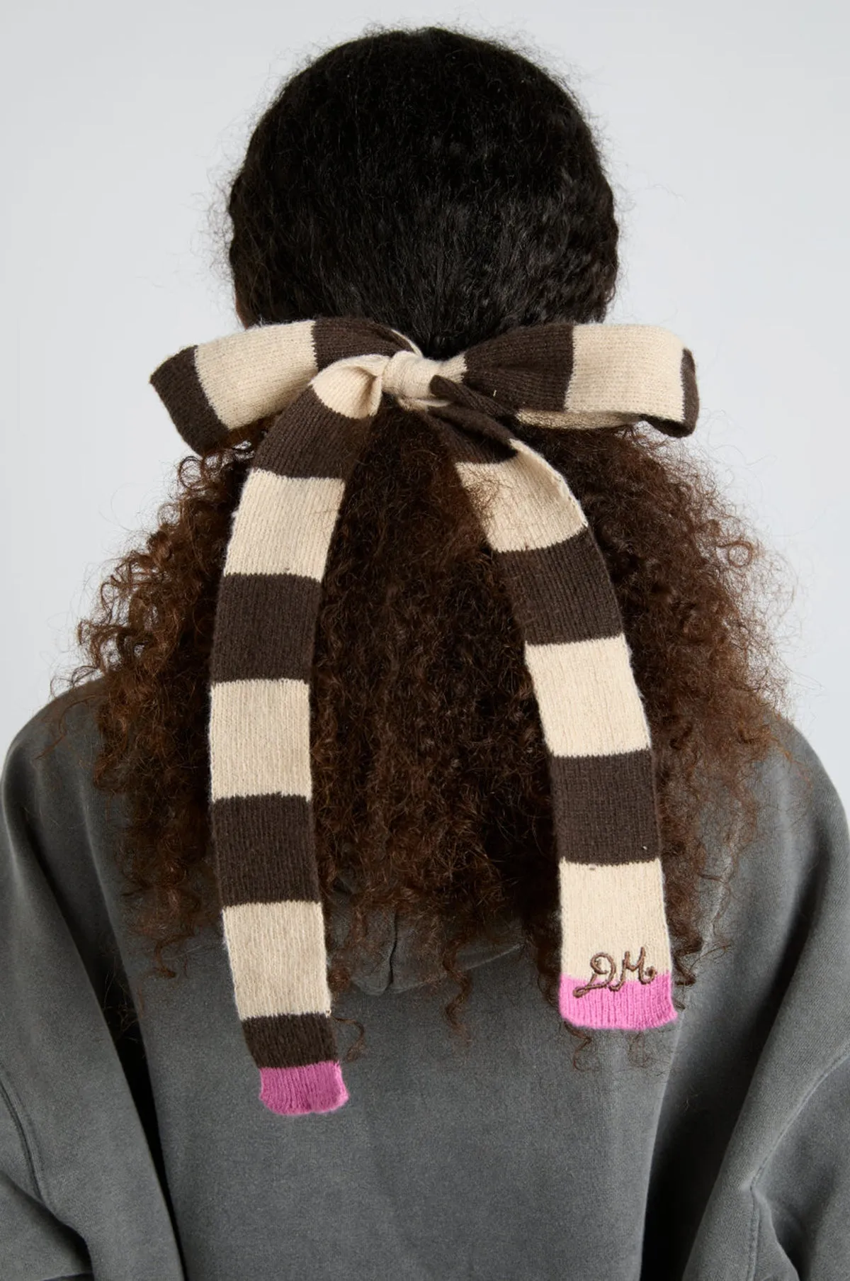 Knitted Hair Bow Choc/Ecru Stripe