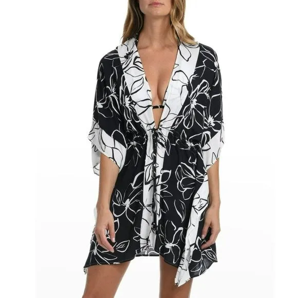 La Blanca Women's Moonlit Floral Print Beach Pool Kimono Cover Up