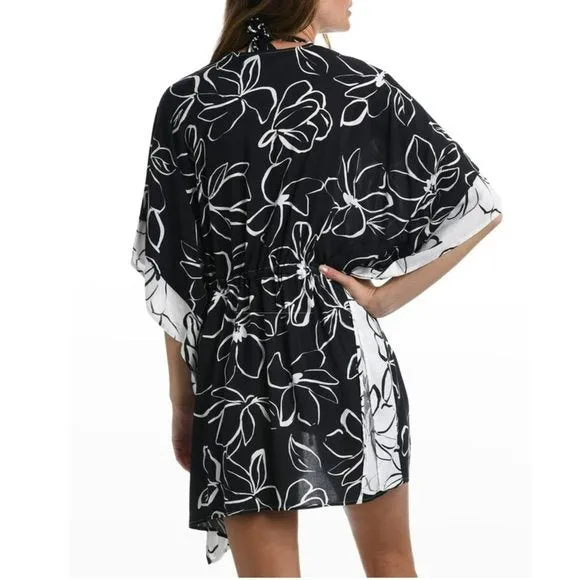 La Blanca Women's Moonlit Floral Print Beach Pool Kimono Cover Up