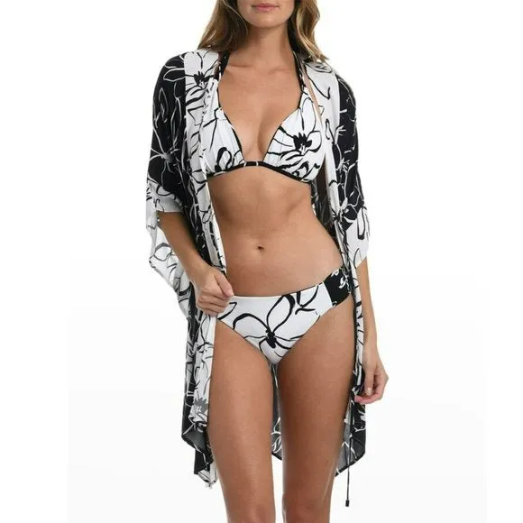 La Blanca Women's Moonlit Floral Print Beach Pool Kimono Cover Up